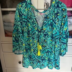 Lilly Pulitzer Blue and Green Tropical Top